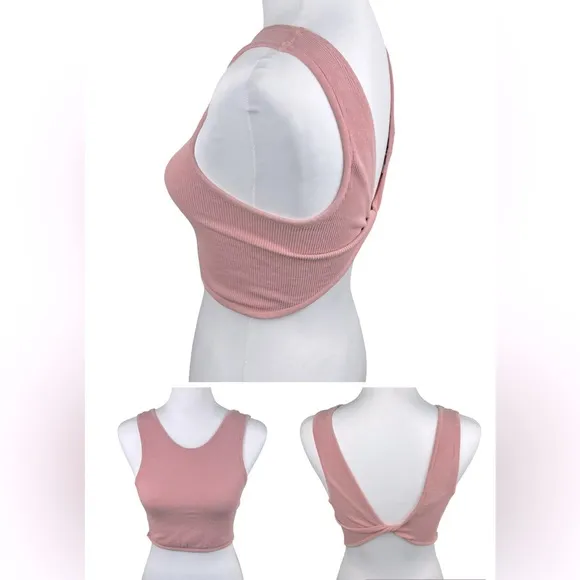 Double Zero Pink Twist Back Seamless Robbed Crop Tank Top Size Medium - Image 2