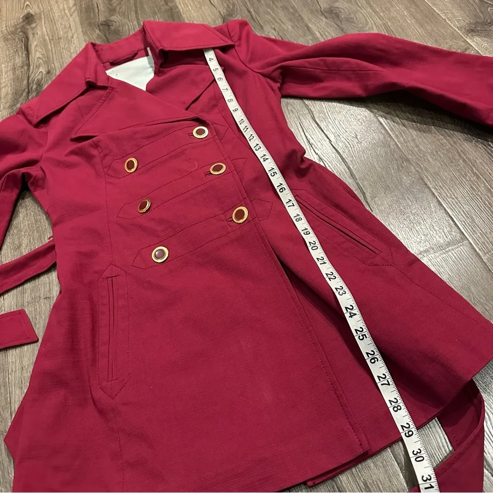 Beth Bowley Sz 4 Trench Coat Belted Jacket Cotton Y2K Double Breasted Preppy Pink - Image 10