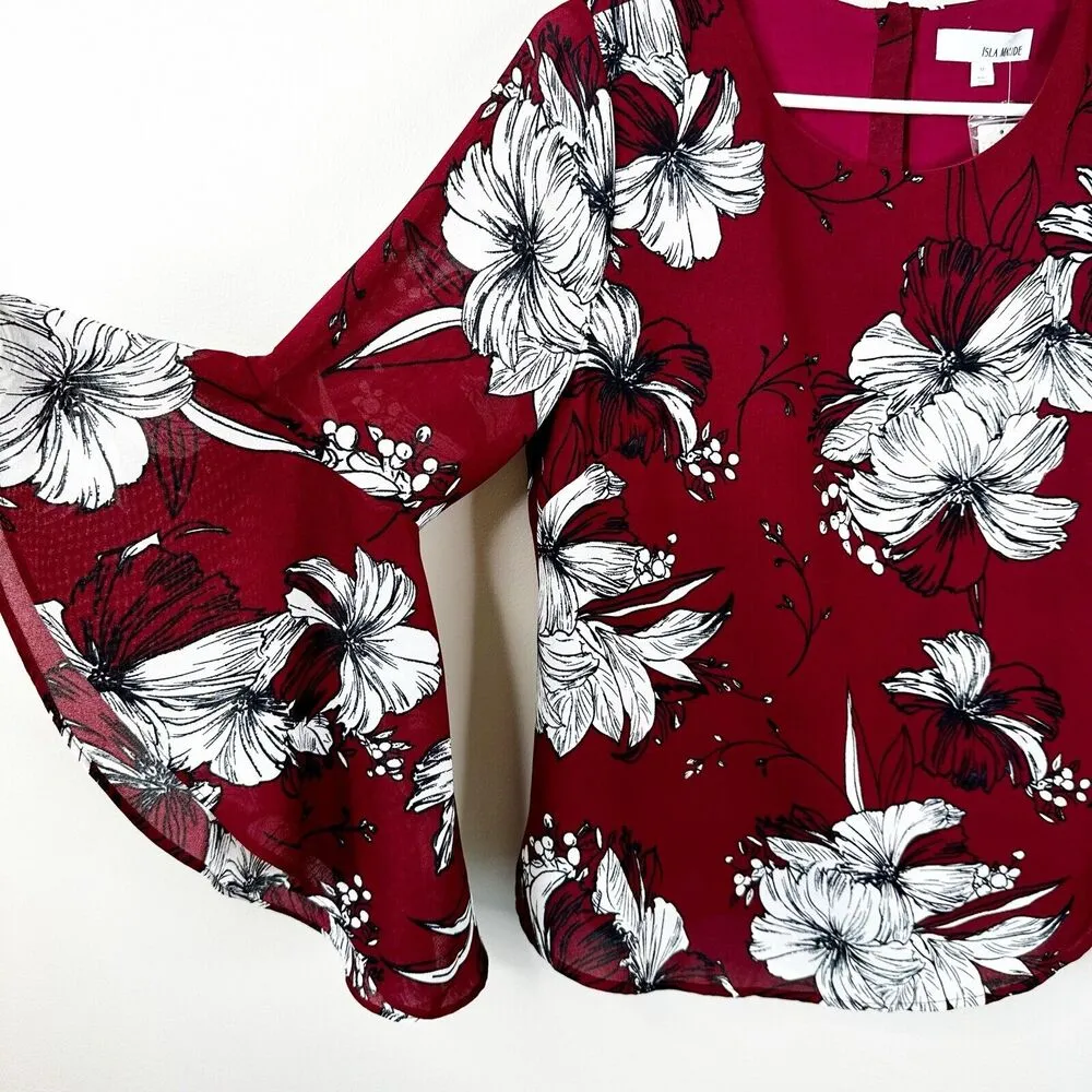 NEW Anthropologie Isla Maude Blouse Womens M Riana Bell Sleeve Floral Top - Image 3