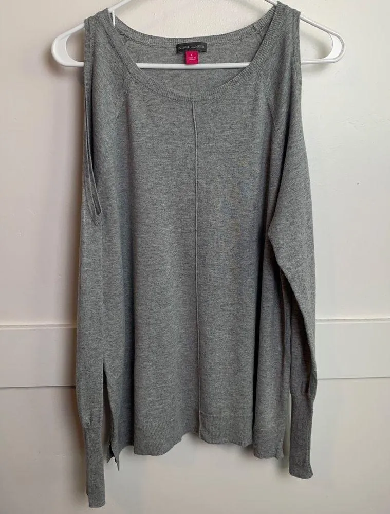 Vince Camuto Heathered Gray Cold Shoulder Sweater - Image 2
