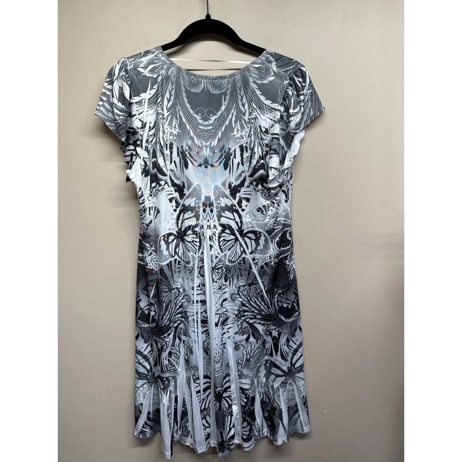 Apt 9 Womens XL V Neck Short Sleeve Beaded Butterfly Print Dress Tunic Top Black - Image 2