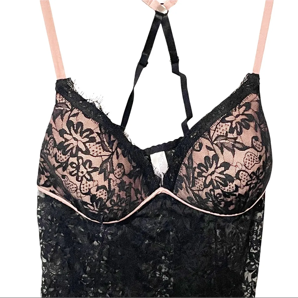 Secret Treasures Size Large Black Lace Pink Padded Lingerie Pajama‎ Night NEW - Image 2