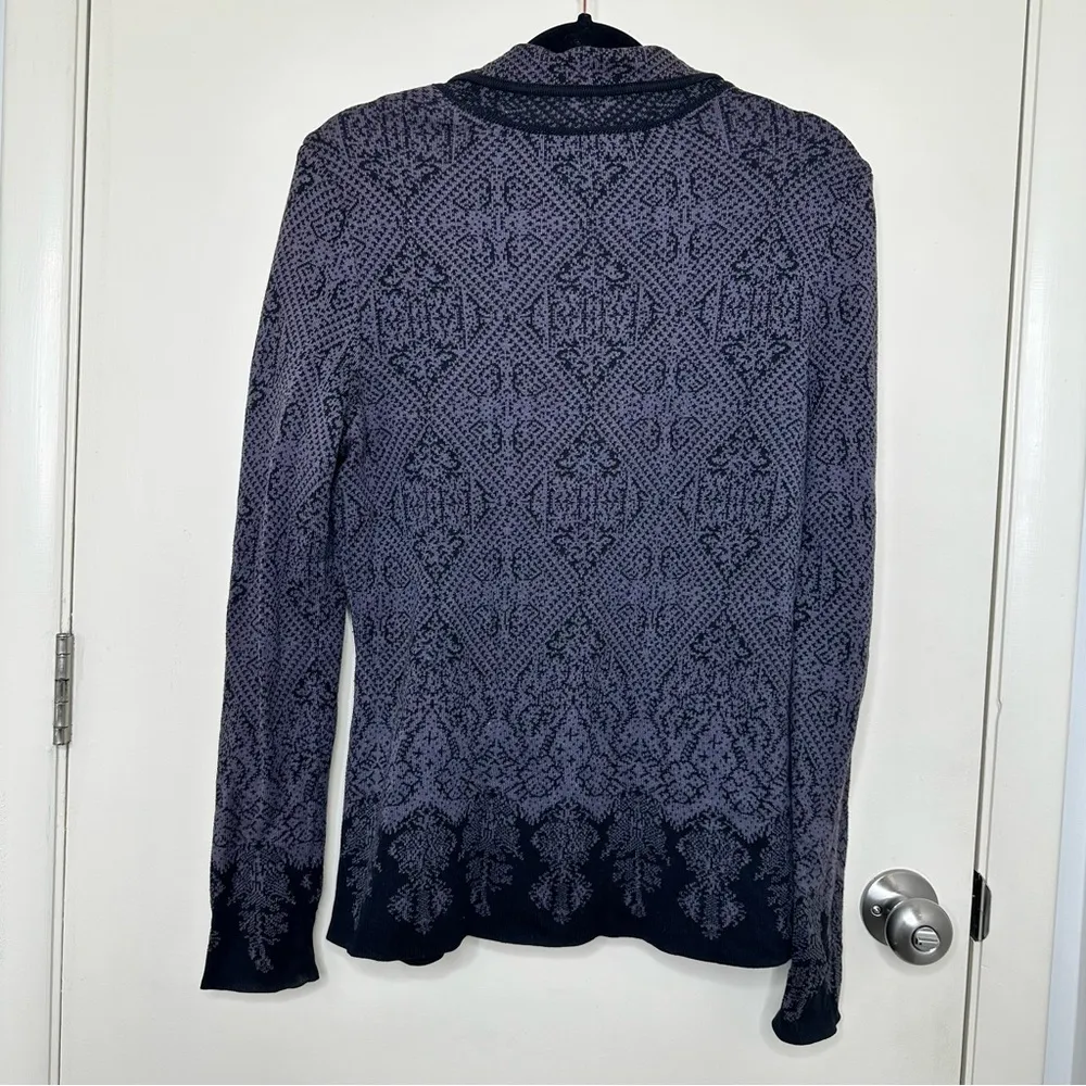 Peruvian Connection Purple Gray Printed Button Front Cardigan - Image 5