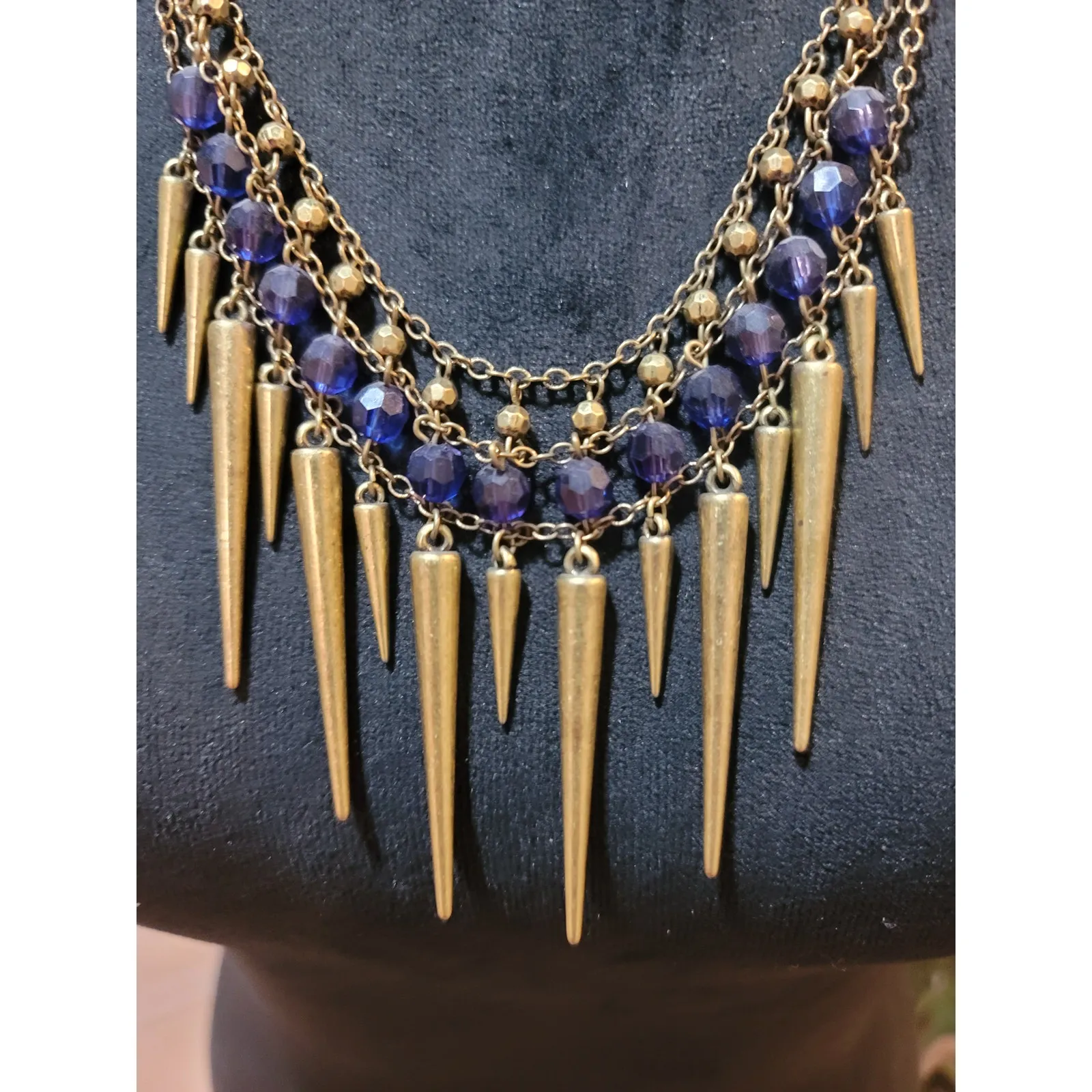 Women Gold Chain Spike Necklace With Purple Beads And Lobster Clasp Lock Jewelry Blue - Image 3