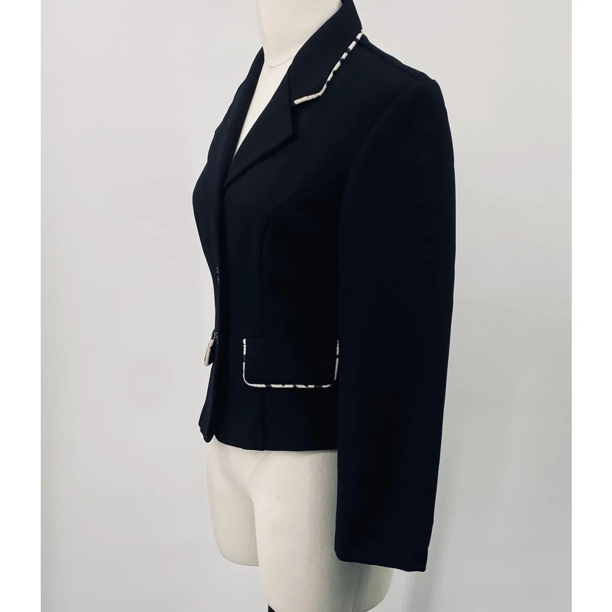 Vintage 90s City Triangles Blazer Animal Print Leopard Trim Fitted Black Small - Image 7