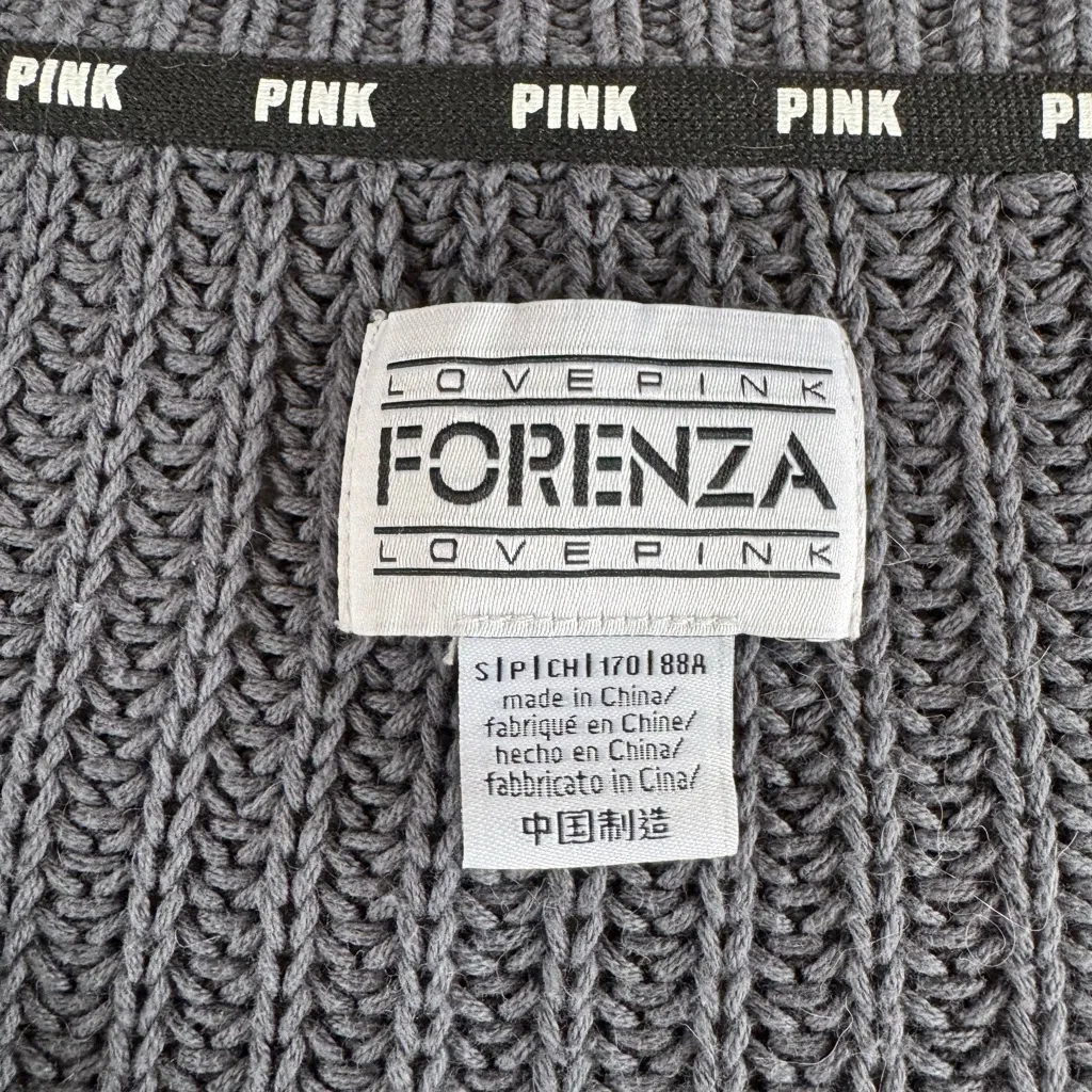 Vintage 90s PINK Forenza Navy Blue Gray Cropped V Neck Cotton Sweater Size Small - Image 5