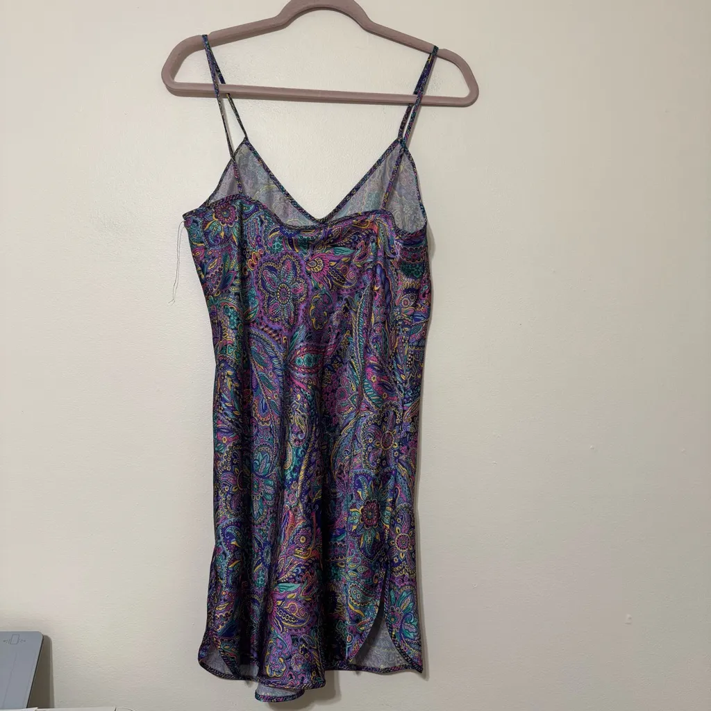 Vintage 90s Paisley Print Satin Slip Purple Size L - Image 4