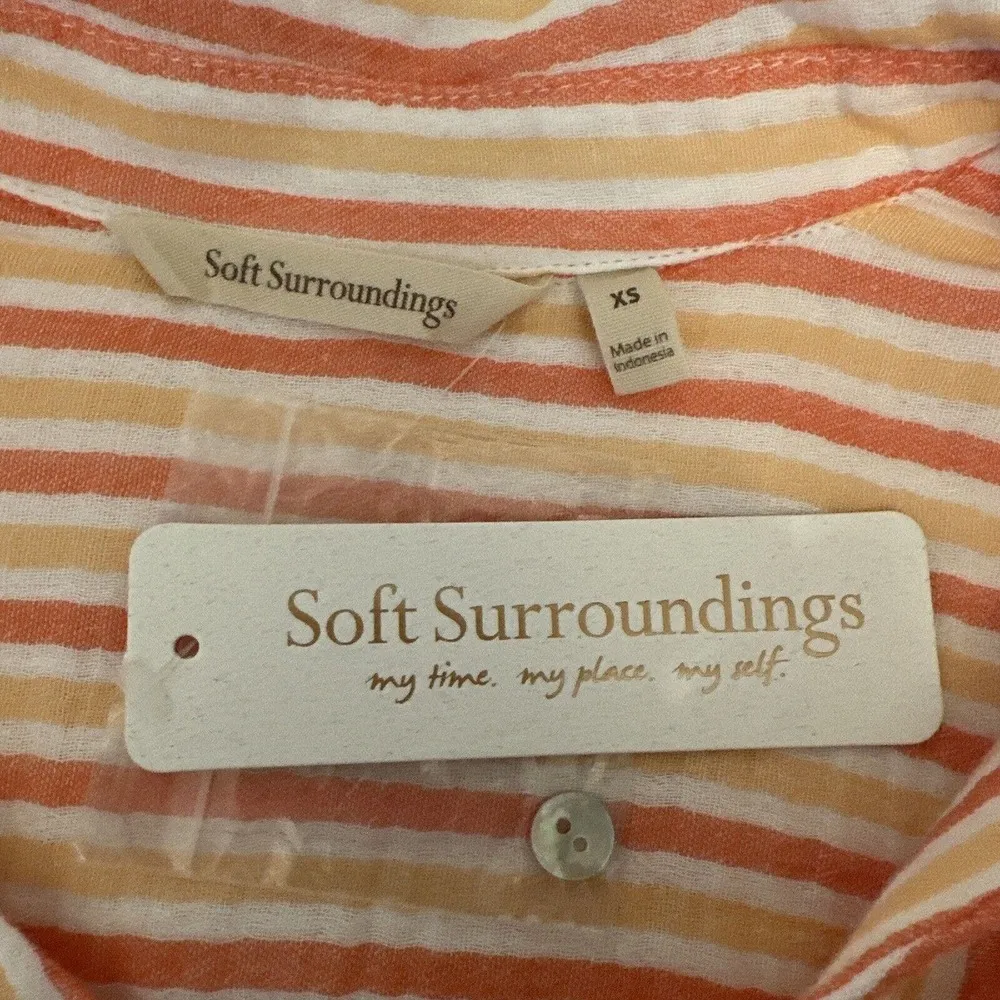 Soft Surroundings Escambia Gauze Tunic Shirt Size XS Orange White Stripe Cotton - Image 8