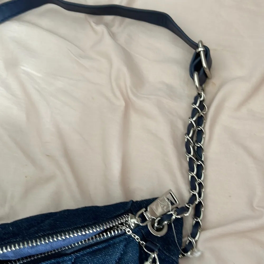 Badgley Mishka navy and denim waist pack Fannypack with pearls and chains - Image 5