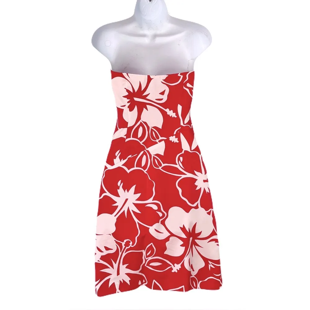 David Meister 100% Silk Pink & White Tropical Floral Strapless Dress, Size 4 - Image 2