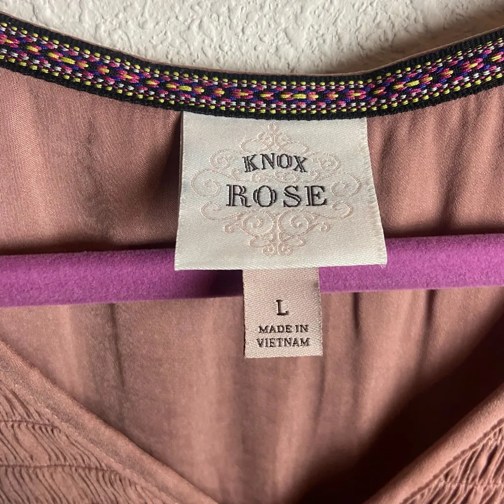 Knox Rose Size L Blouse Top Silky Dusty Pink V Neck Smocked Romantic Elegant - Image 2