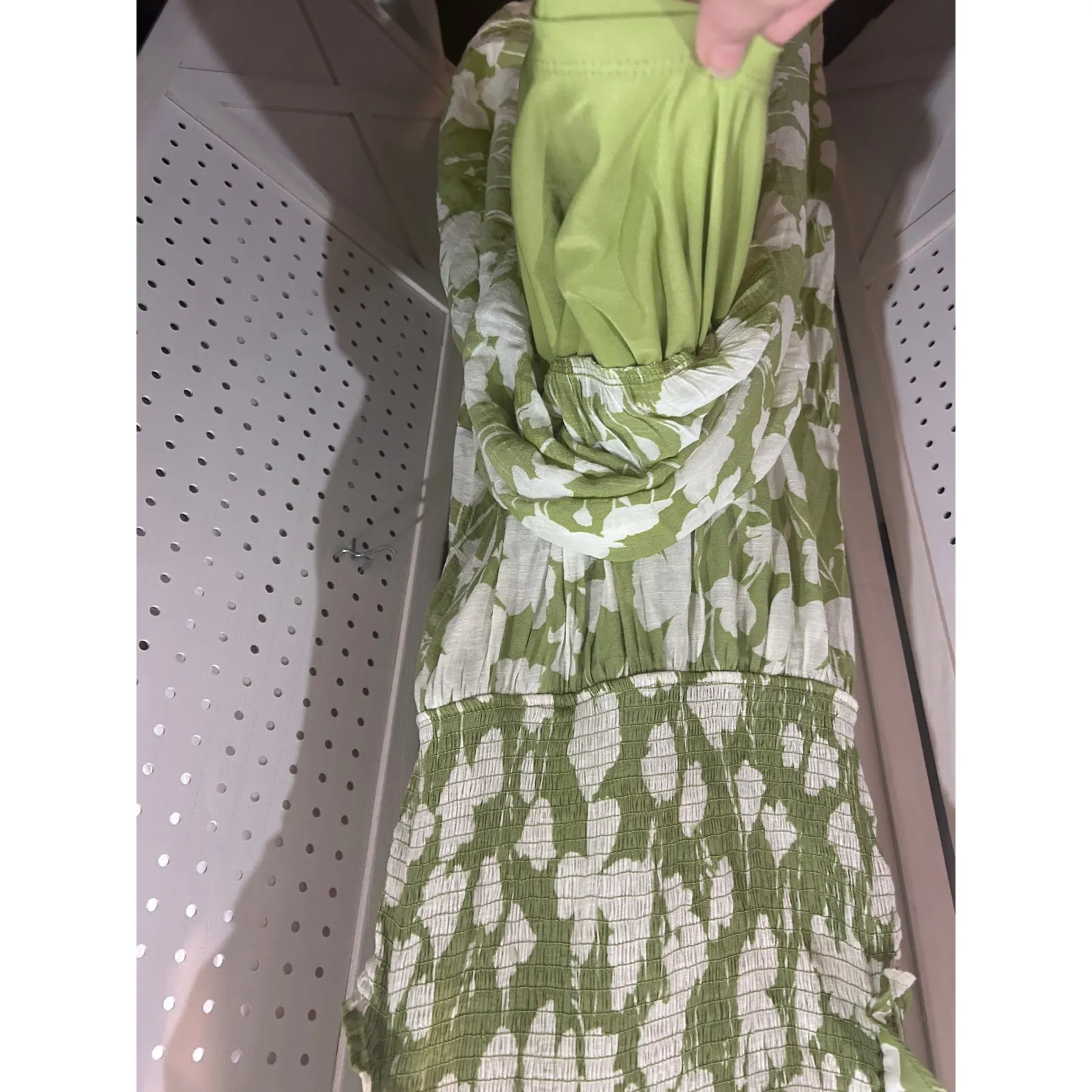 Sweet Wanderer Green White Floral Smocked Tiered Maxi Dress Size L - Image 5