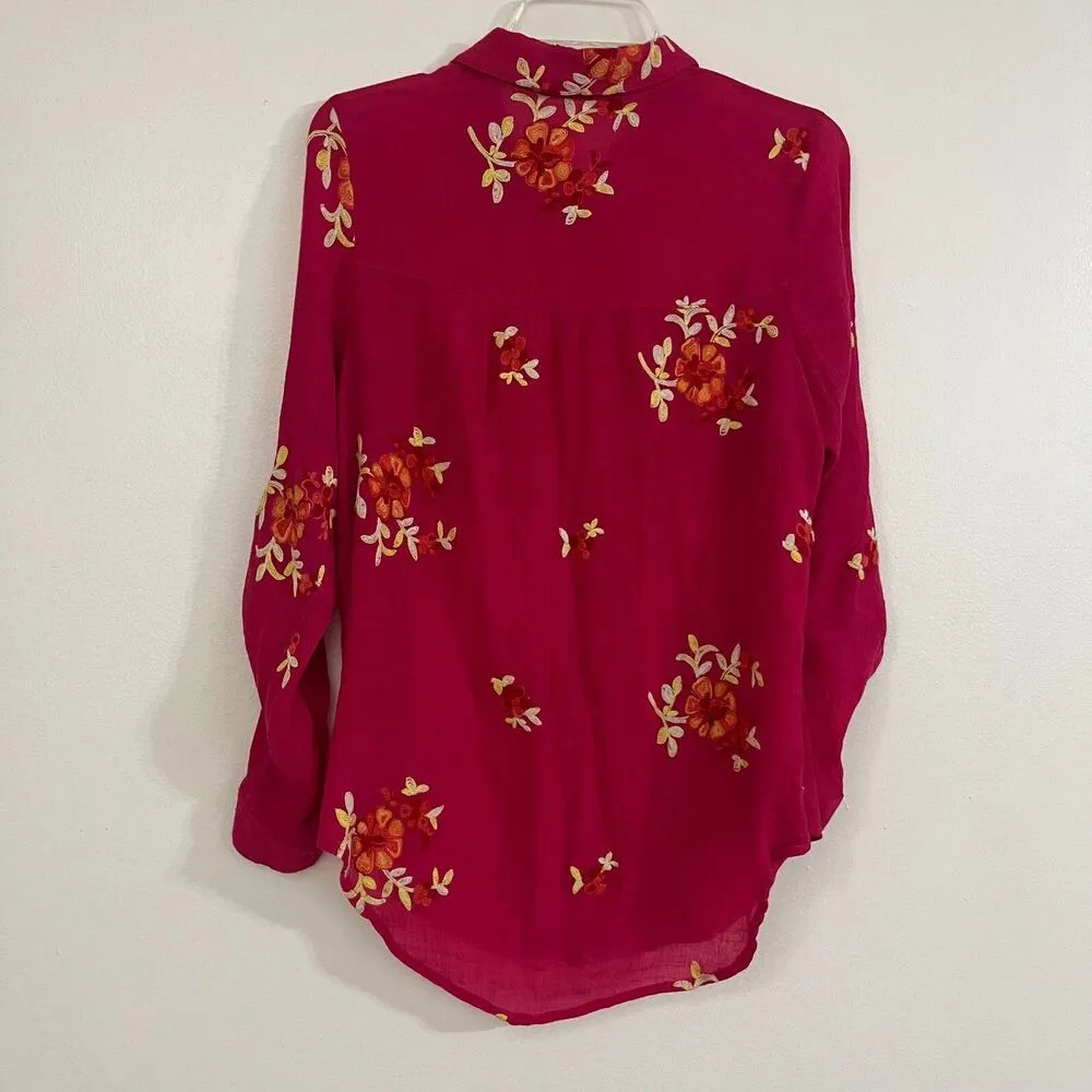 Fig and Flower Women’s Long Sleeve Floral Embroidered Tunic Blouse Size XL Pink - Image 3