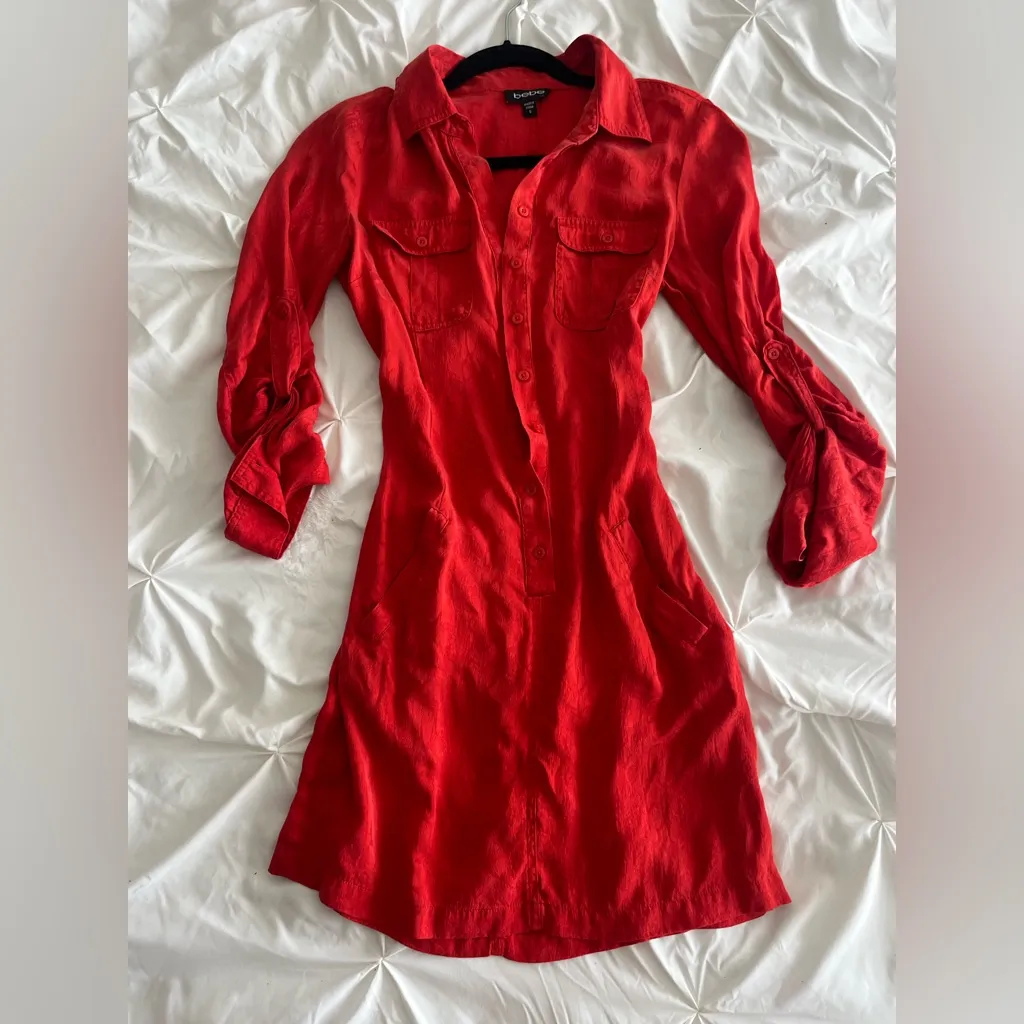 Bebe Vibrant Red Long Sleeve Dress - Image 2
