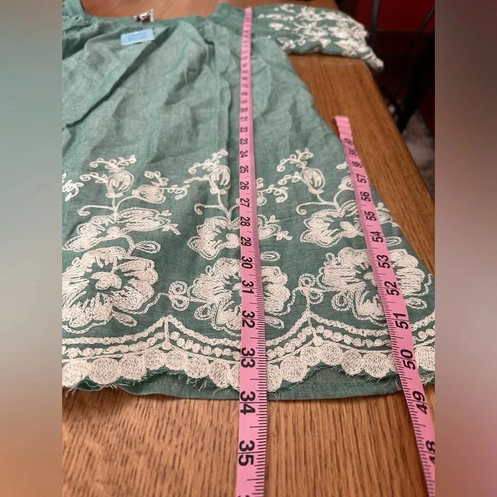 Hayden Los Angeles NWT green embroidered square neck babydoll dress tie back XL - Image 14