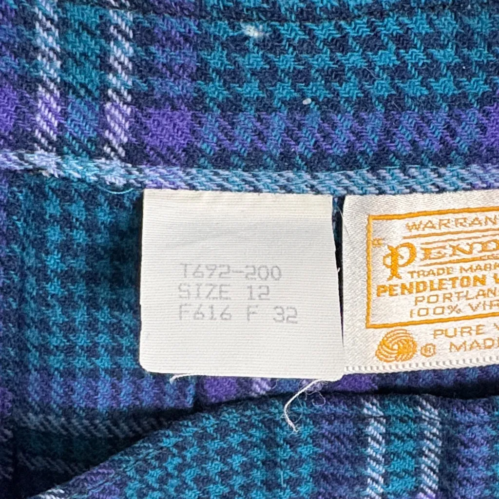 Vintage Plaid Pleated Blue Purple 100% Wool Women's Skirt - Image 4