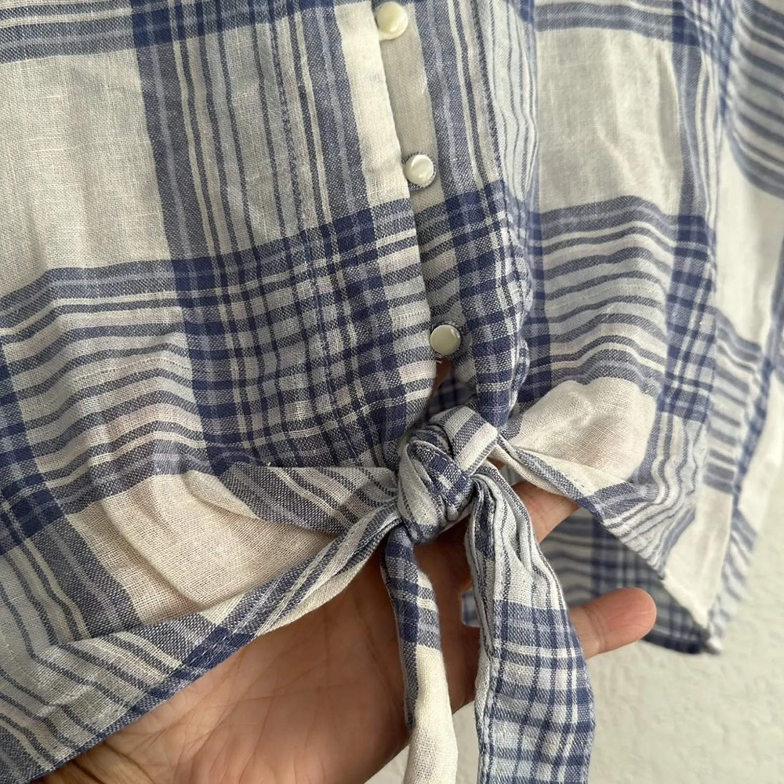 Rails Thea Tie Front Shirt Lilac Blue Rayon Crop Western Cowgirl Metallic Preppy - Image 5