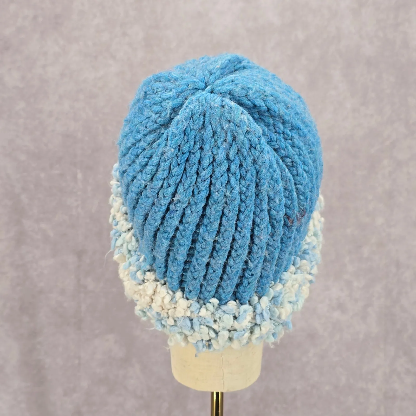 Blue White Crochet Knit Bucket Cap Hat Fun Vintage Y2K Funky Beanie - Image 4