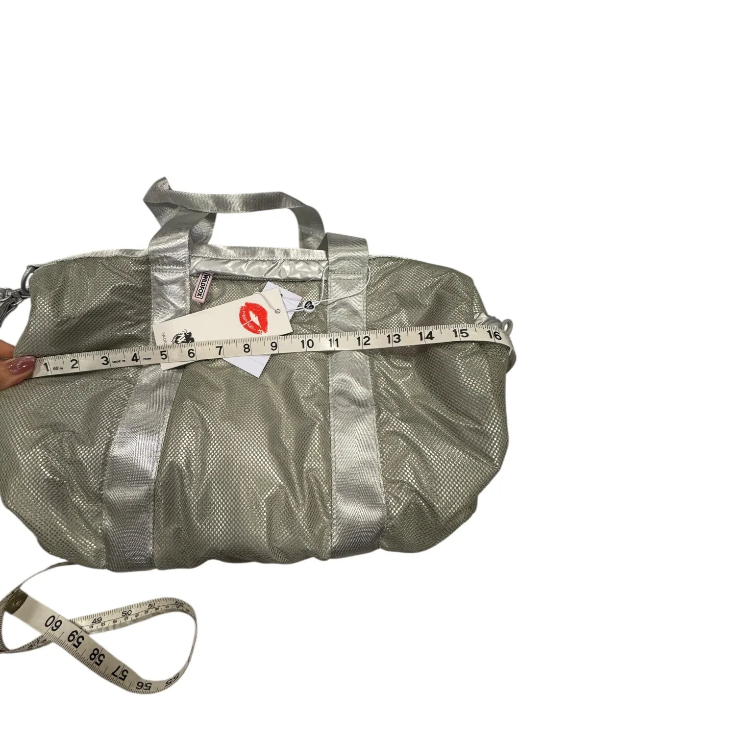 WILDFOX Argent Glitter Mesh Duffel Bag Gym Travel Weekend Bag TU/OS - Image 2