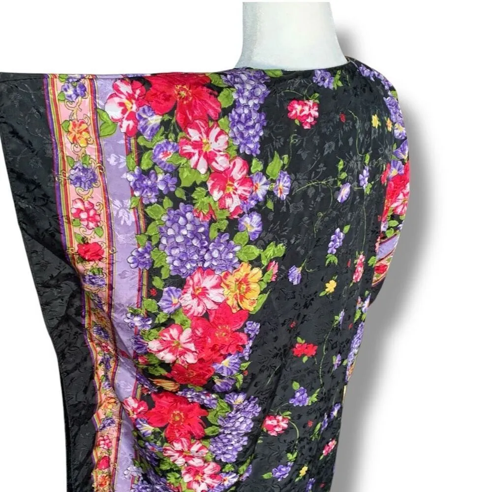 Vintage Santé Maxi Dress Black Baby Pink Dark Floral Caftan Butterfly Sleeve - Image 6