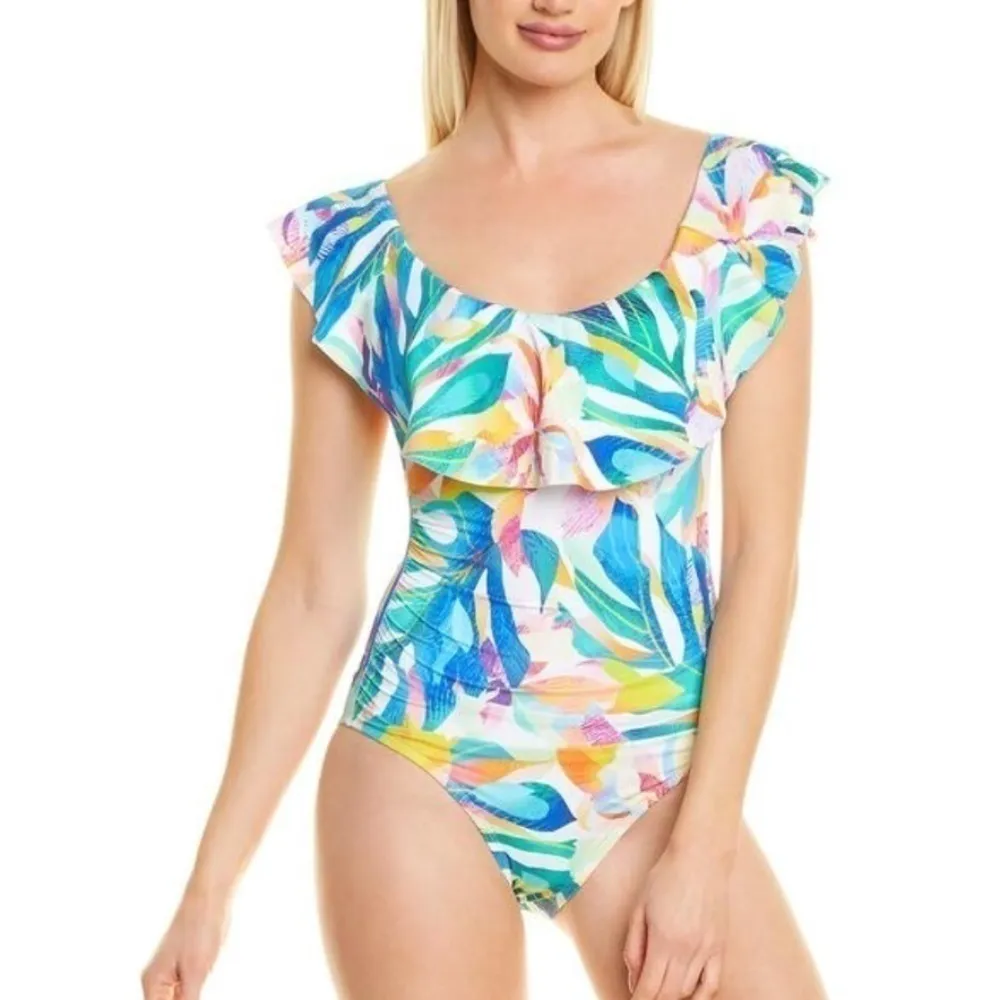 La Blanca Floral Off the Shoulder 4 One Piece Floral Print Swimsuit‎ - Image 3