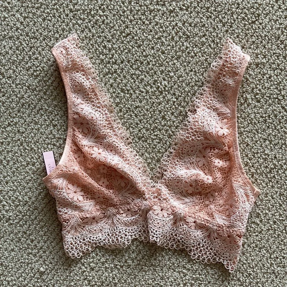 NEW Victoria’s Secret Pale Peach Lacy Long Line Bralette V-Back Light Small NWT - Image 2