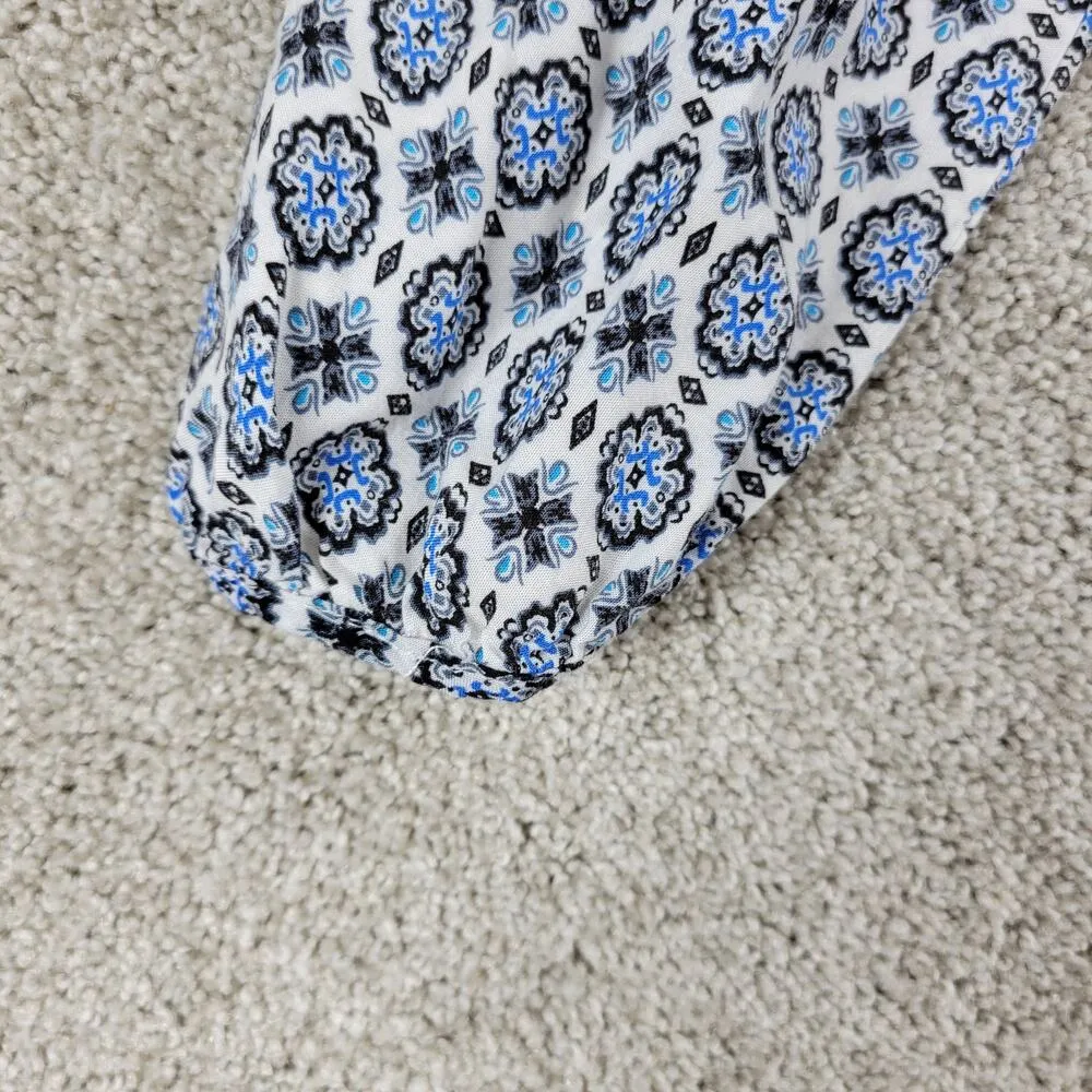 Skies are Blue Womens Dress S White Blue Floral Split Neck Pullover Tunic Light - Image 9