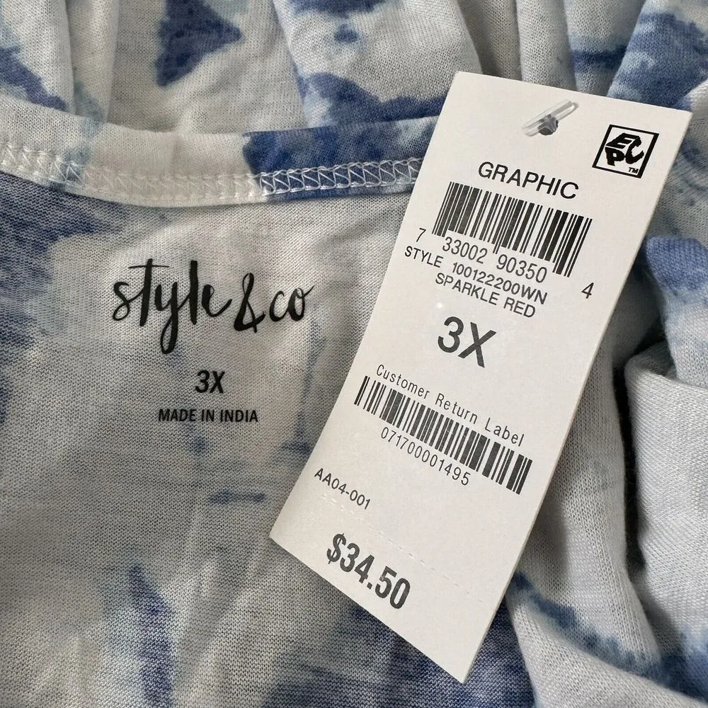 Style & Co 3X-Large Top Graphic Dolman Sleeve V-Neck Tie-Dye "Shine & Sparkle" - Image 7