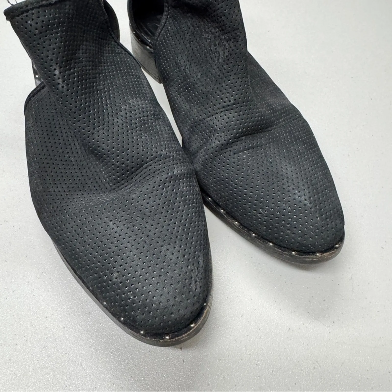 Steven Steve Madden Black Suede Leather Ankle Boots Studded Womens 11 Moto Goth - Image 3