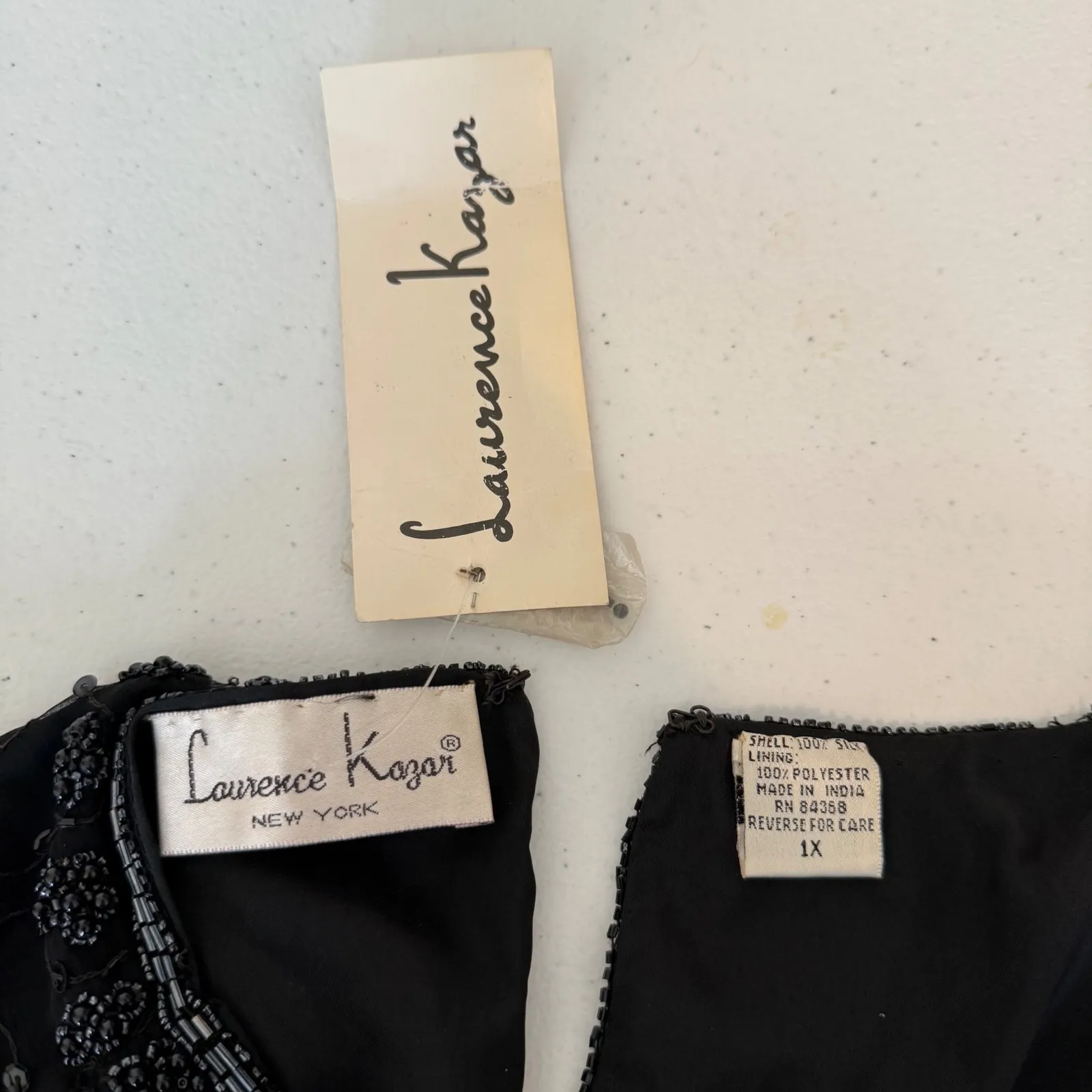 Laurence Kazar NY VTG Beaded Black Sequined‎ Top 1X Party Cocktail Blouse Silk - Image 7