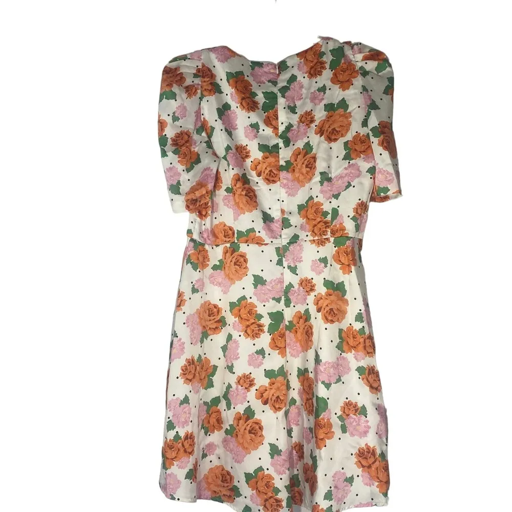 Zara Blogger Favorite White Polka Dot Floral Puff Sleeve Mini Dress women sz M - Image 5