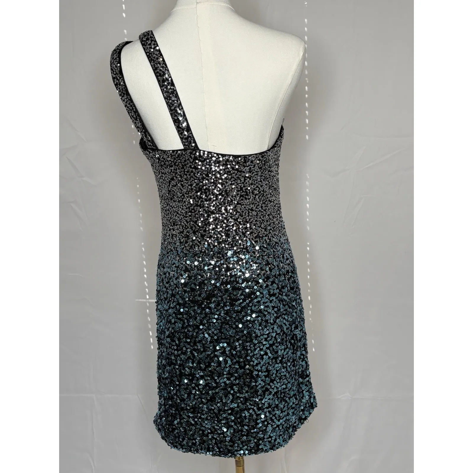 Dave And Johnny Sequin One Shoulder Dress Juniors 9/10 Black Blue Cocktail Party - Image 3