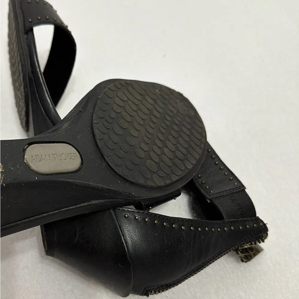 Adam Tucker Lexa Black Studded Leather Kitten Heel Ankle Strap Sandals Size 8 - Image 5