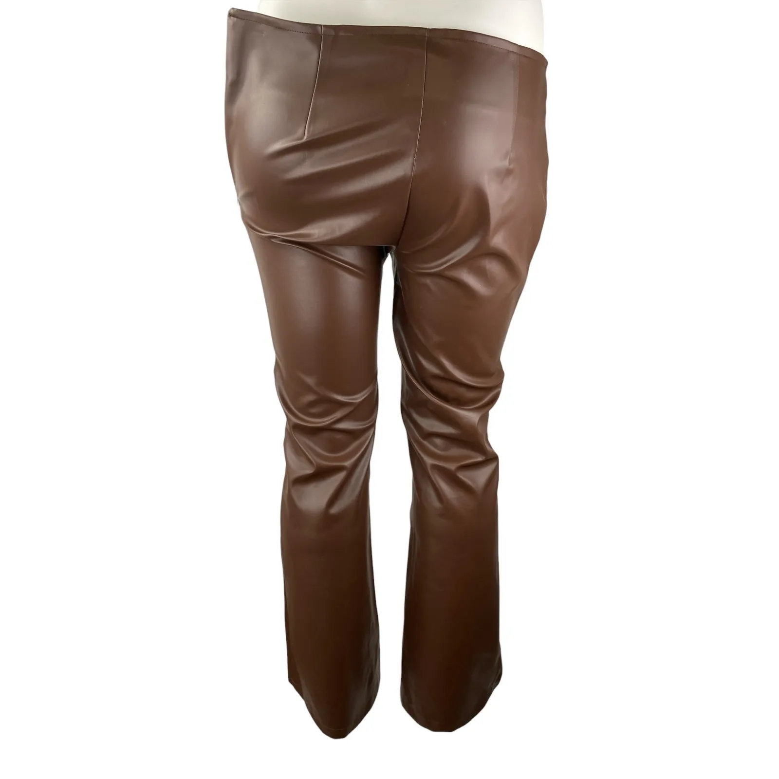 Heartbreak Women's Brown Faux Leather Vegan Flare Bootcut Trousers Pants XXL - Image 2