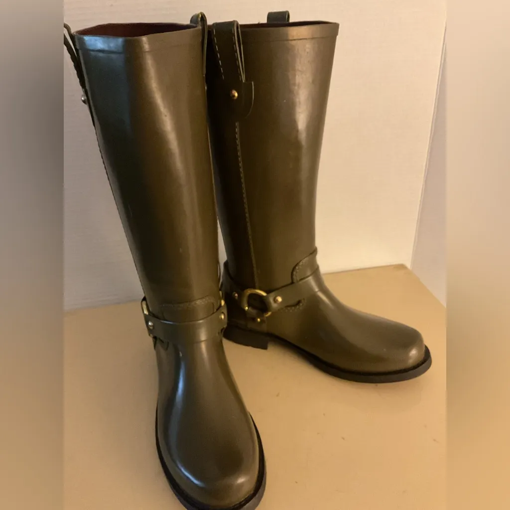 Michael Kors Olive Green women waterproof tall knee high rubber Rain Boots 10 - Image 9