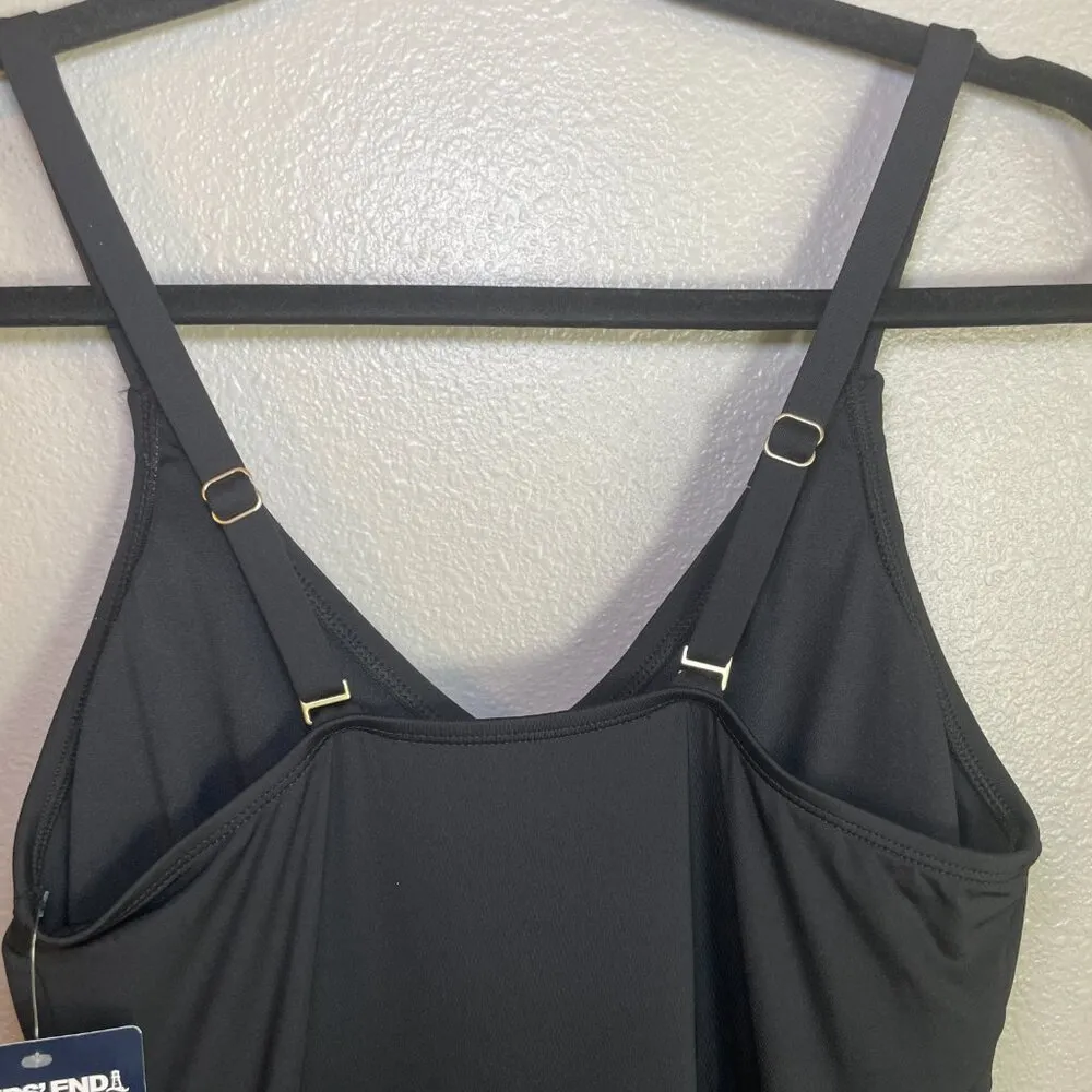 Lands End Tulip Wrap One Piece Swim Dress Black Medium Optional Crossback UPF 50 - Image 11