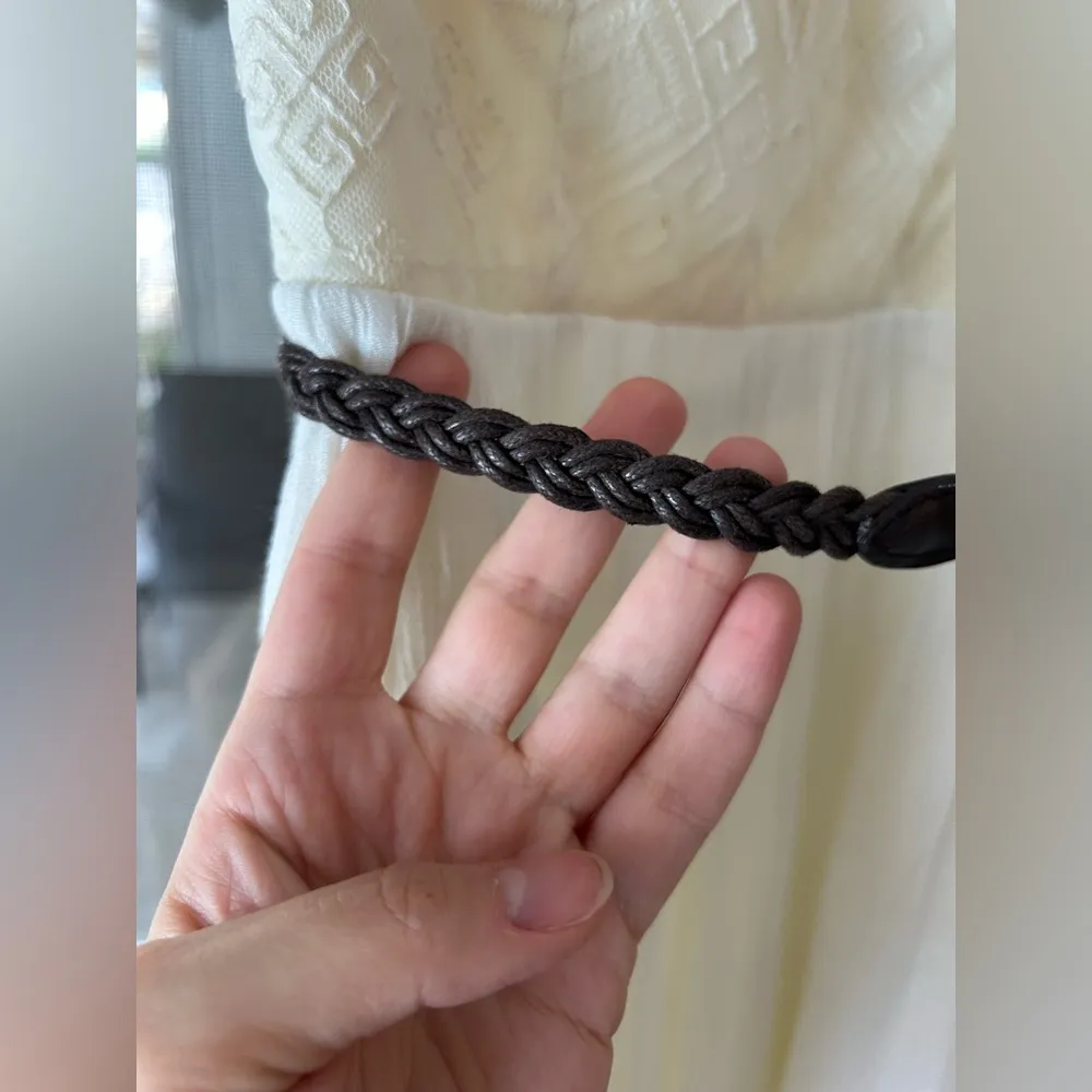 Three pink hearts creamy white mini dress with braided brown belt - Image 14