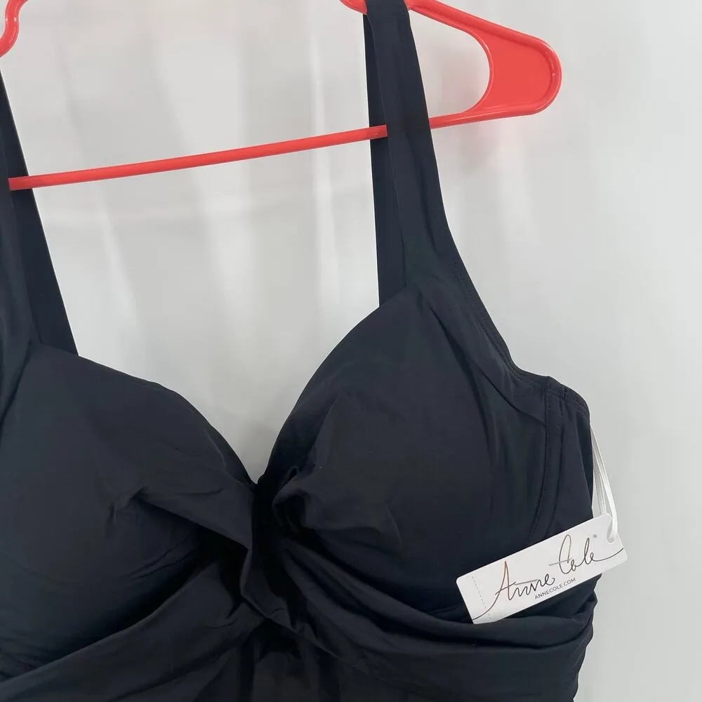 ANNE COLE Swimsuit Size 18W NWT Live In Color Black Plus Curvy One Piece Ruched - Image 10