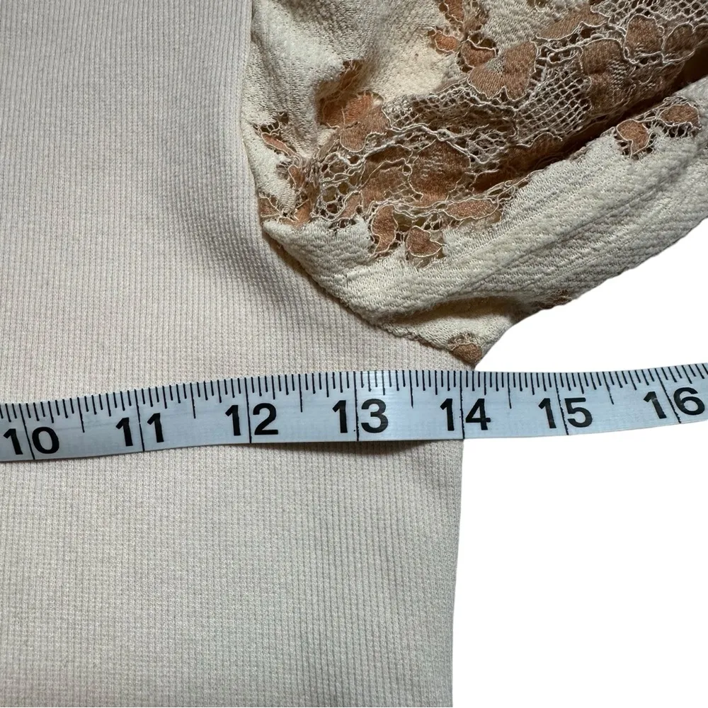 Dolan Cream Beige Tan Lace Statement Sleeve Long Sleeve Top XS - Image 4