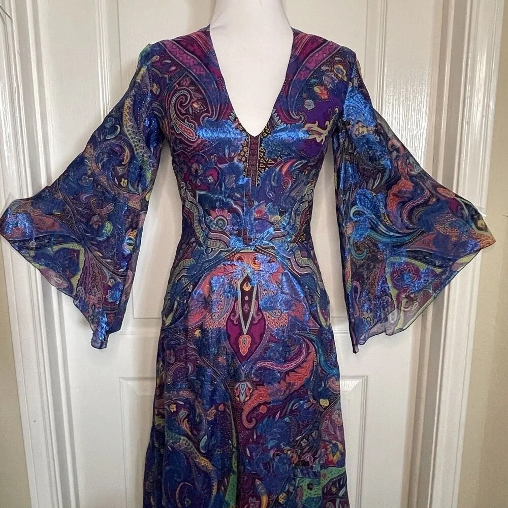 Etro Women Sz 40 Metallic Blue Paisley V - Image 3