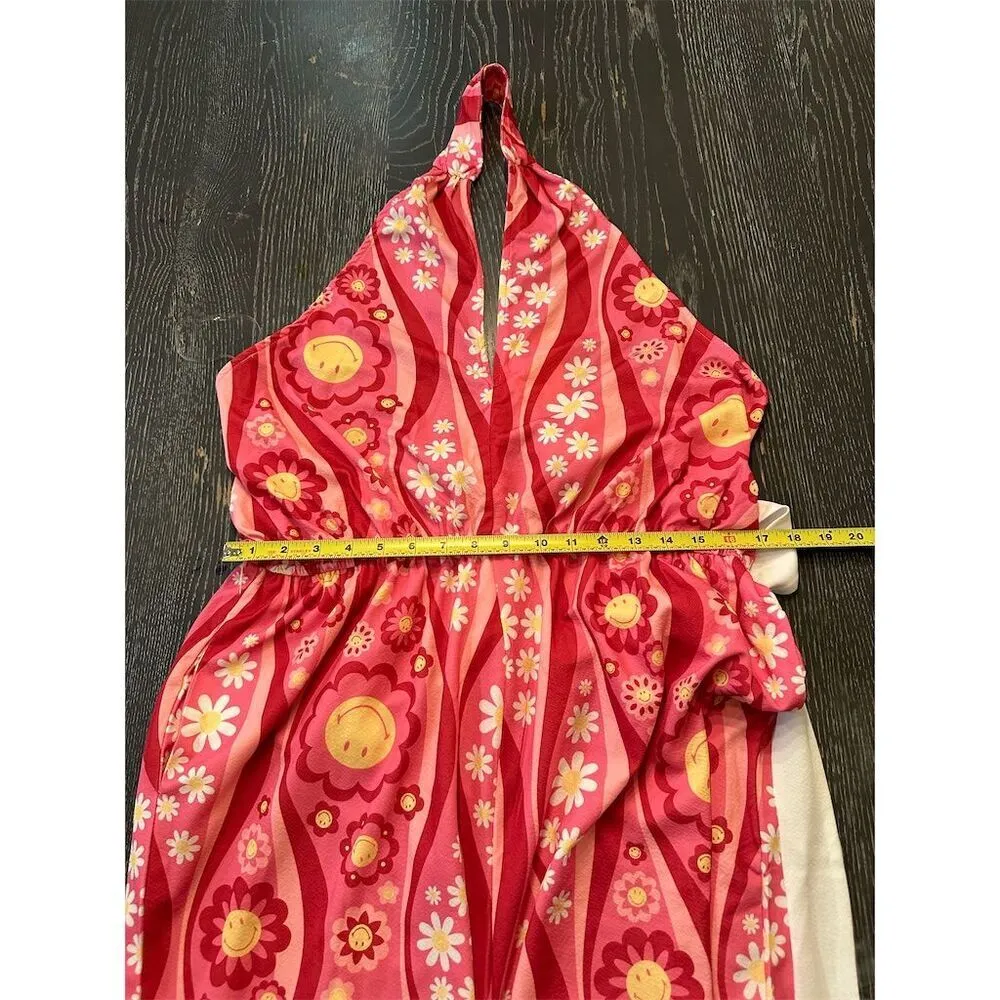 Smiley Movement Women's Pink Halter Maxi Dress 1X Abstract Swirl Floral Print - Image 8