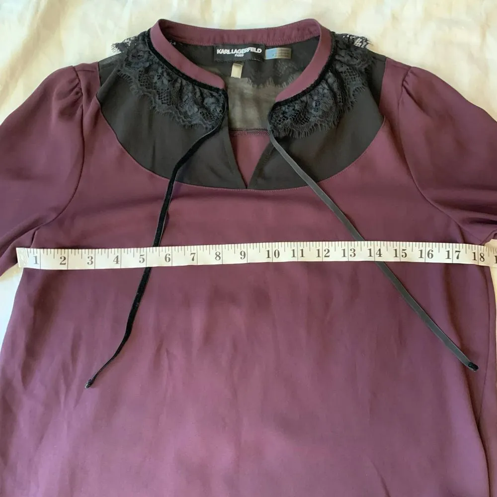 Karl Lagerfeld Paris Women's Purple Lace Collar Blouse Size XS - Image 5
