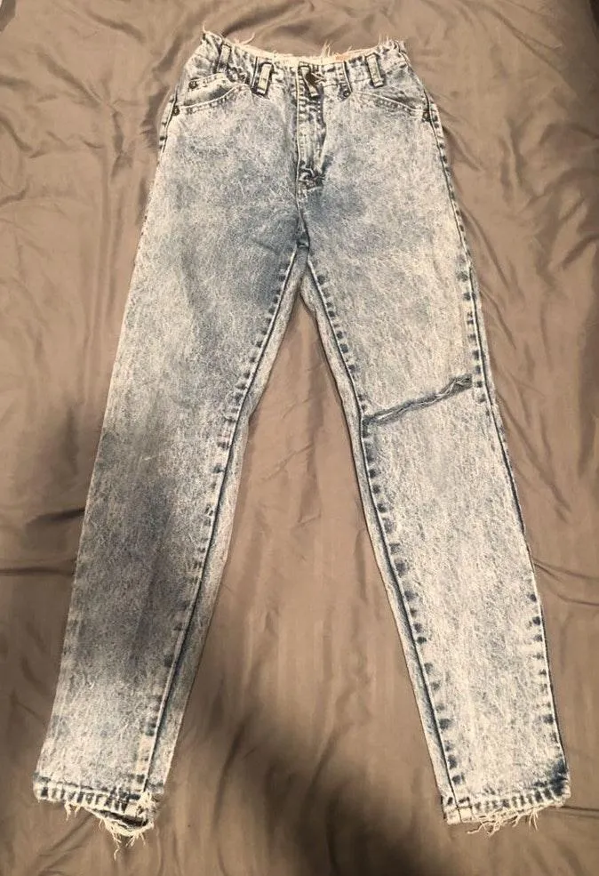 High waisted Acid Wash Vintage Jeans Blue Size 24 - Image 3