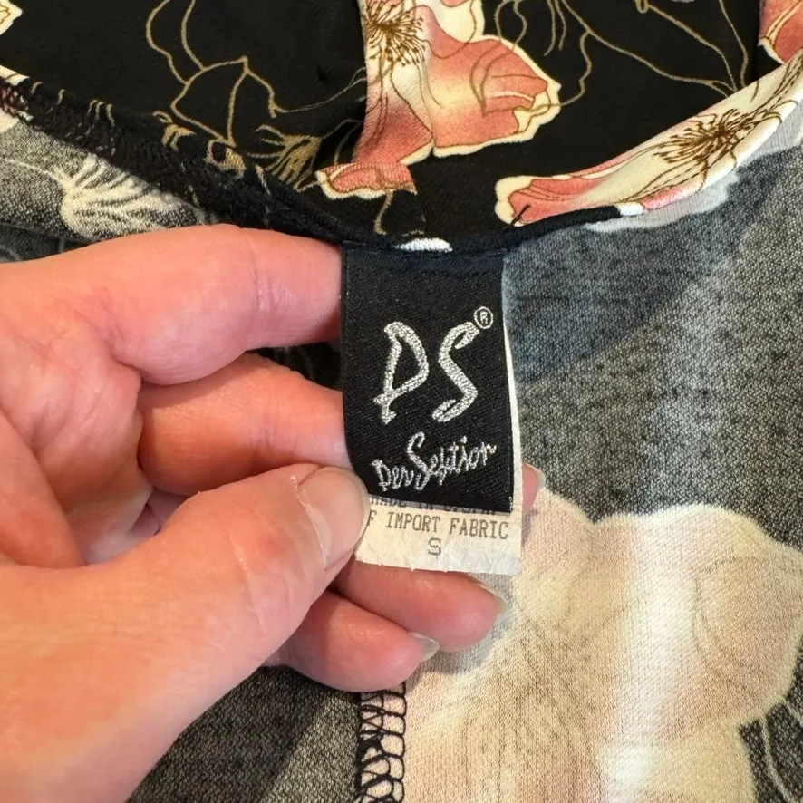 Vintage Y2K PS Asymmetrical Dress Womens Small Black Pink Floral Flutter Sleeve - Image 9