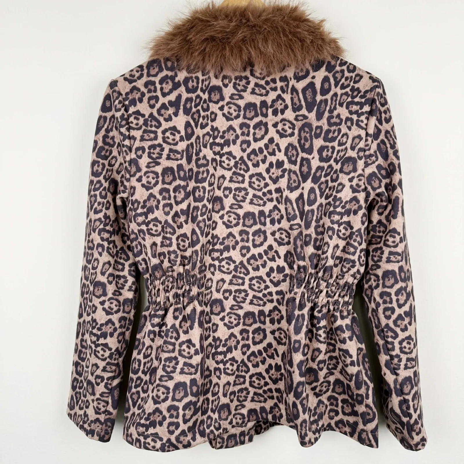 Alice Blue Leopard Print Jacket Faux Fur Collar Snap Front Women's Small - Image 8