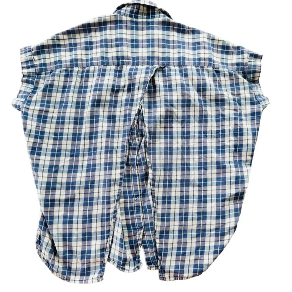 Madewell Central Open-Back Top Size Small Gingham Plaid Blue White - Image 6