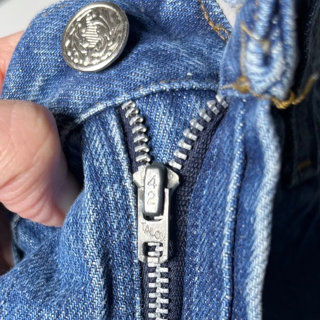 Y2K Western High Rise Bootcut Jeans Talon Zipper Raw Hem Boho 28 Blue - Image 8