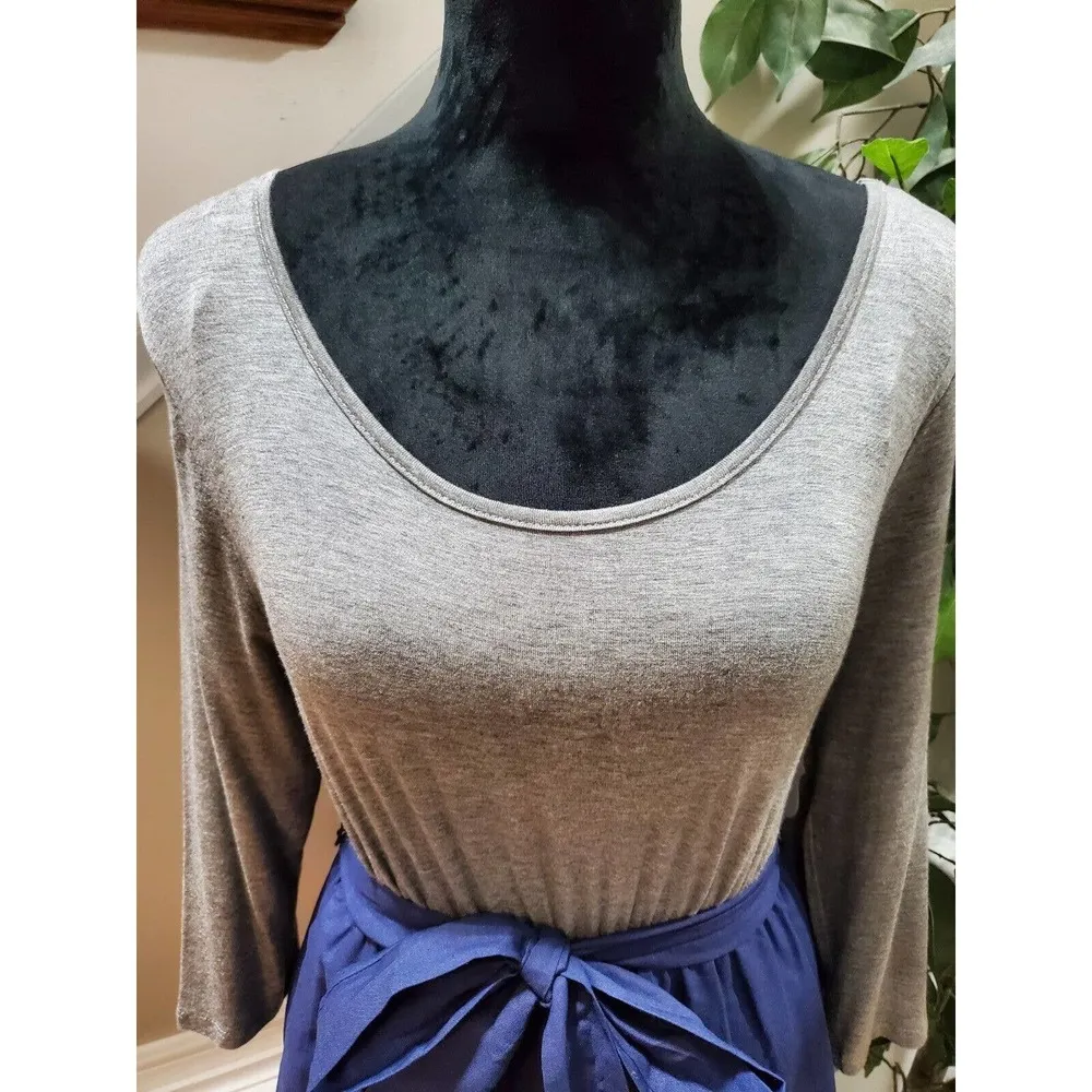 Tinley Women Blue & Gray Rayon Round Neck Long Sleeve Knee Length Dress Size S - Image 5