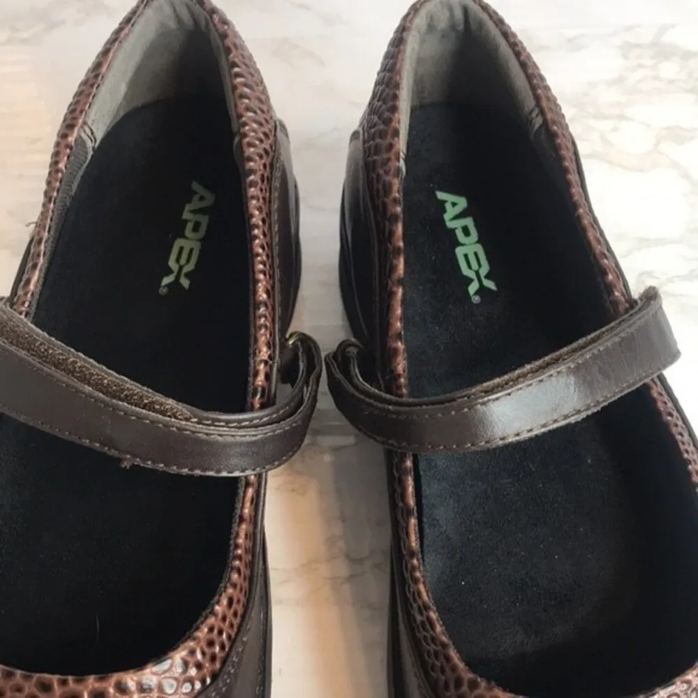 Apex Julia Brown Leather Snake Print Mary Jane Shoes Womens Size 8.5 XW - Image 6