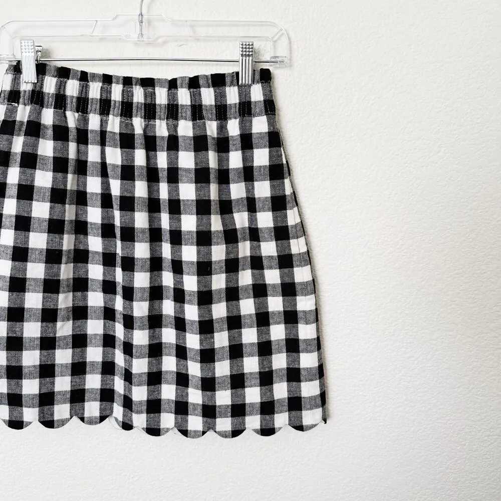 [J. Crew] Black White Gingham Plaid Scalloped Hem Linen Blend Mini Skirt Size 2 - Image 10